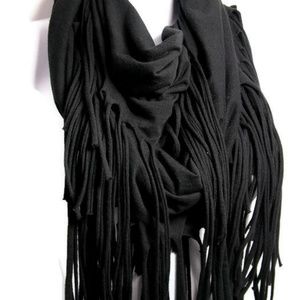Black Cotton Fringe Scarf Fringed Infinity Scarves